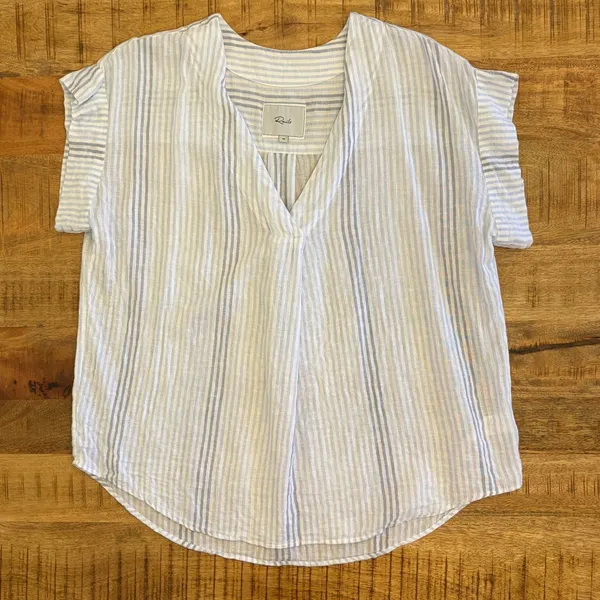 Rails Nala Top Womens M Linen Blend Blue Stripe Coastal Lightweight Relaxed - Image 10
