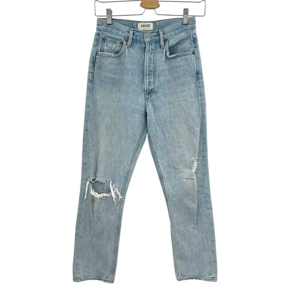 Agolde Riley High‎ Rise Straight Crop Jeans Denim Shatter Wash Blue Size 24 - Image 3