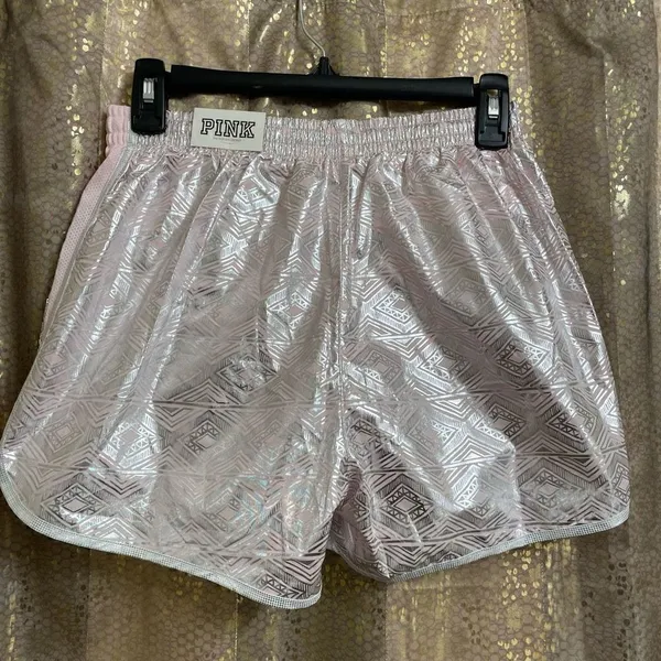 PINK Victorias Secret Silver Pink Sequin Bling Campus Running Shorts, S NWT - Image 2