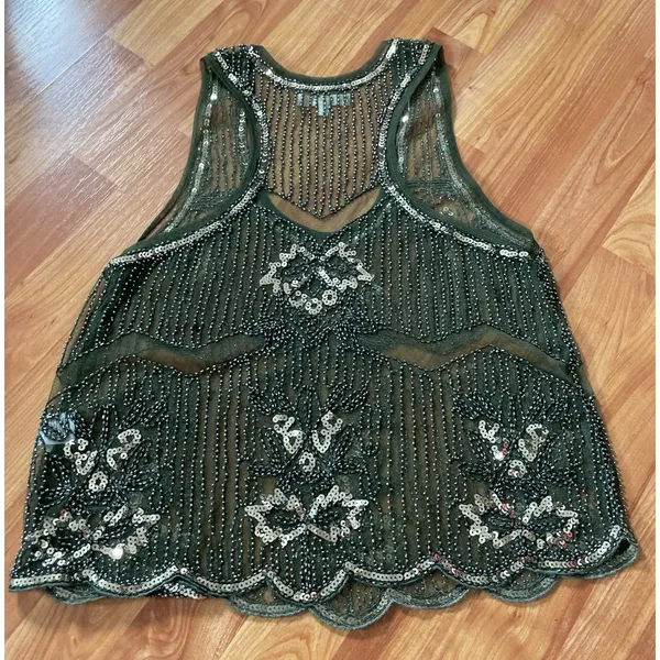 Love Culture‎ Sheer Green and Gold Sequin Tank - Image 3