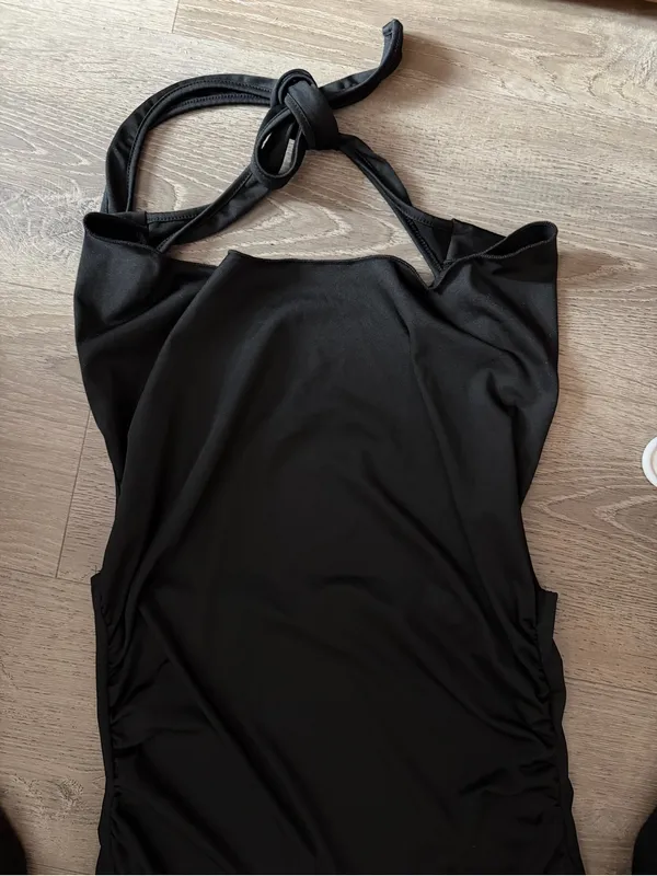 SHEIN Tall Black Cowl Neck Halter Maxi Dress Ruched Size Large - Image 7