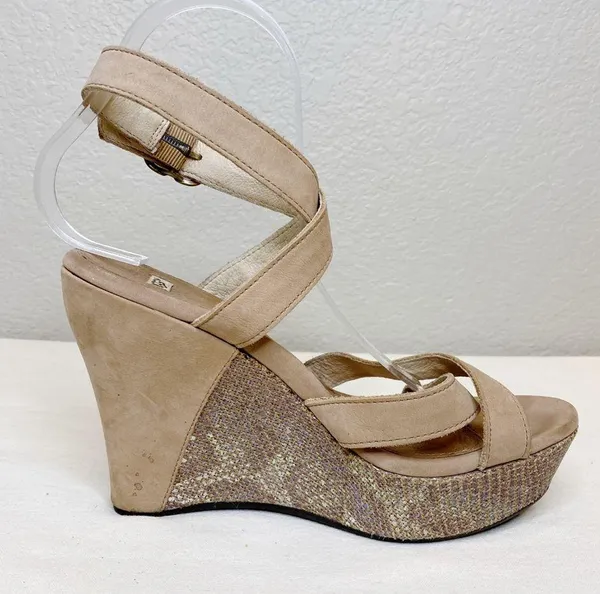 UGG Arian Snake Platform Wedge Ankle Wrap Tan Leather Sandals Womens Size 7.5 - Image 9