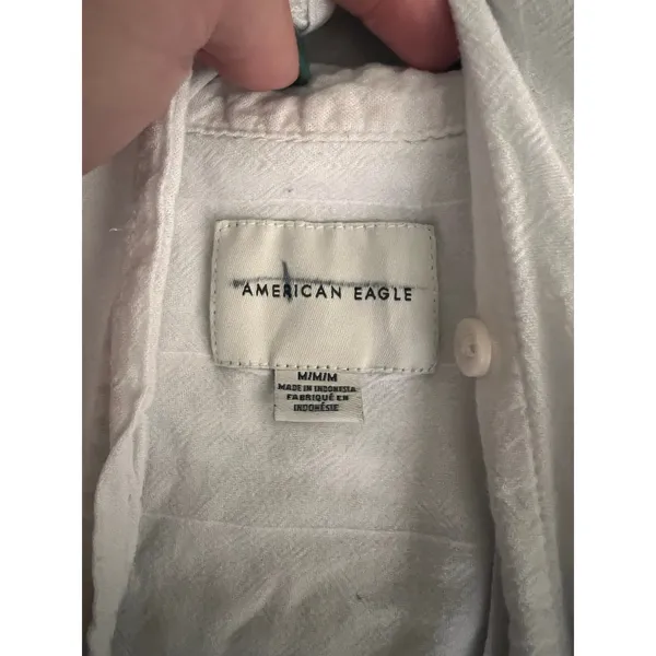 American Eagle Oversized Button Down Shirt 100% Cotton Crinkled Long Sleeve - Image 3