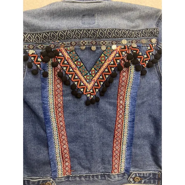 Boom Boom Jeans Denim Jacket Womens S Blue Boho‎ Embroidered JK18023Z - Image 8