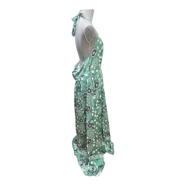 SHEIN Green, White and Gray Halter Maxi Dress with flowers size L - Image 6
