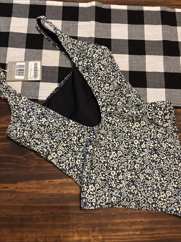 Everlane square neck one piece floral navy swimsuit small new - Image 2