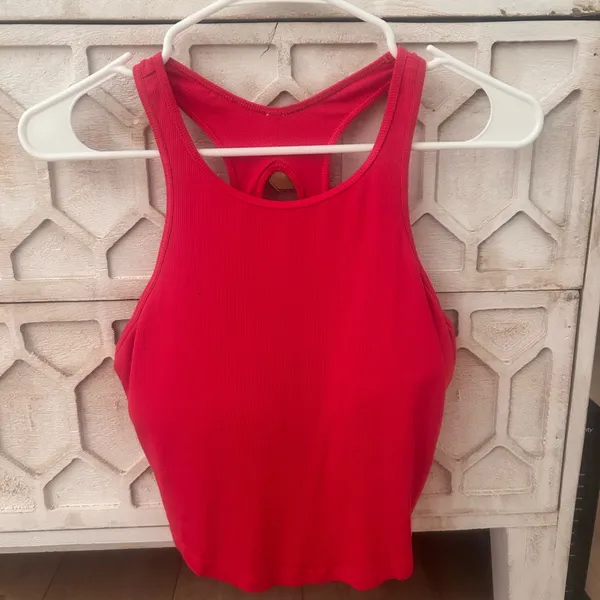 women's rib high neck racerback cropped tank top all in motion red - Image 3