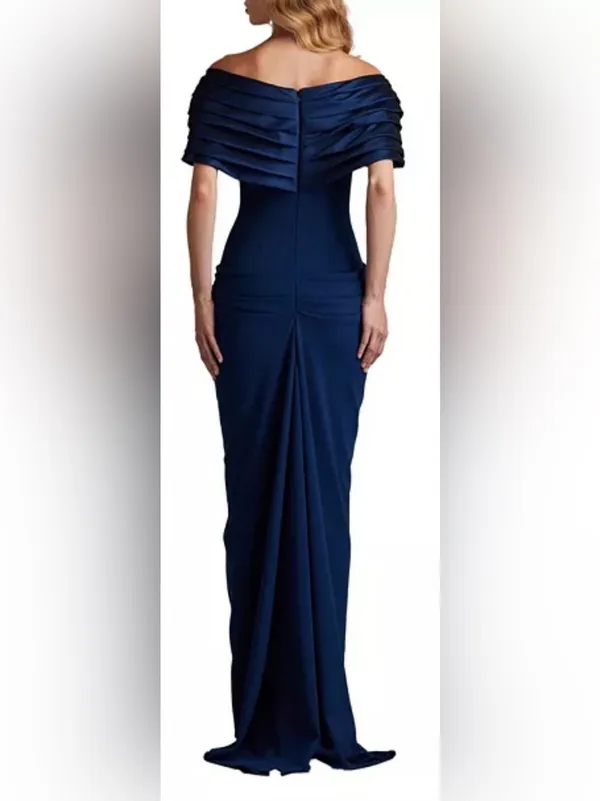 NEW Tadashi Shoji Seraphine Pleated Portrait Collar navy blue Gown Sz 14 - Image 4