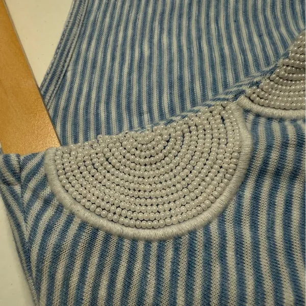 Talbots Cotton Tunic Beaded Neckline White/Blue Striped Large‎ Coastal Casual - Image 6