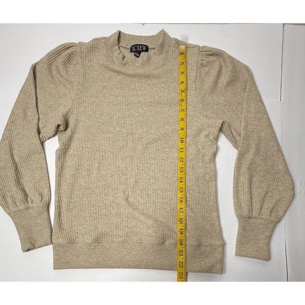 J.Crew Ribbed Crewneck Puff Long Sleeve Sweater Womens Size S‎ Brushed Tan New - Image 3