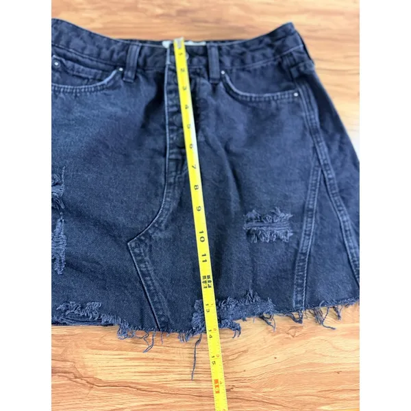 Free People We The Free Black Distressed Denim Mini Skirt Size 26 - Image 5