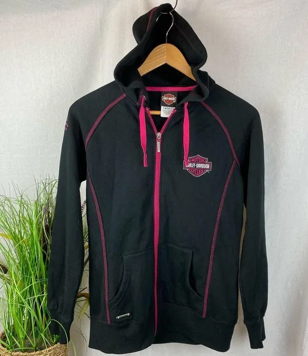 Harley Davidson Marion IL Black & Pink Zip Up Hoodie Jacket M - Image 7