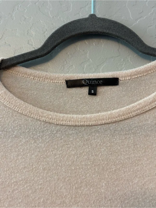 Quince beige cream colored lightweight high low long sleeve sweater small - Image 3