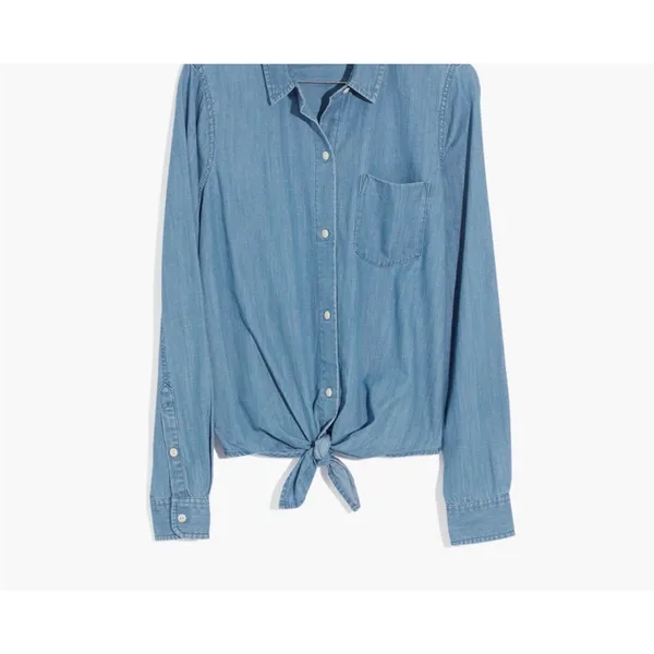 Madewell sz L Denim Button Roll Tab Collared Blouse Top Streetwear Minimal Norm - Image 4