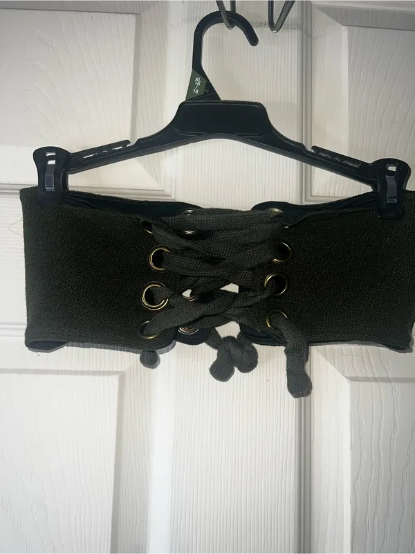 In Your Arms Organic Linen Olive Lace-Up Bandeau Bikini Top Size XS-S - Image 3