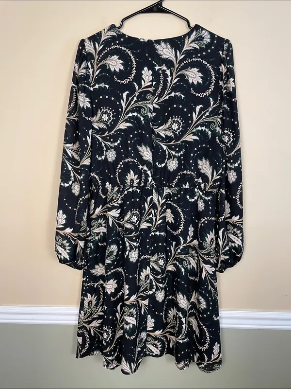 Ann Taylor Women’s Floral Chiffon Multicolor V-Neck Long Sleeve Blouson Dress - Image 5
