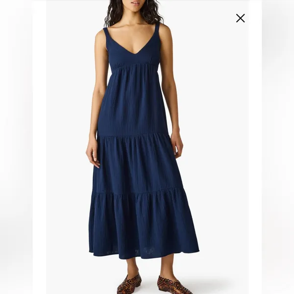 Steve Madden Navy Tiered Maxi Dress Size M Coastal Resort Vacation Casual Beach - Image 2