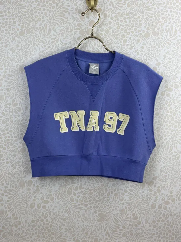 TNA by Aritzia Cozy Fleece Purple Sleeveless Crop Sweatshirt - Size - Medium - Image 2