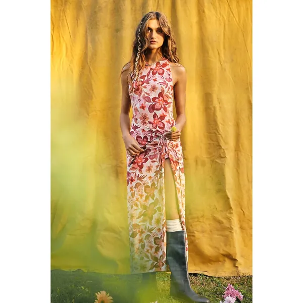 Free People Bohemian Floral Hawaiian Tropical Mimi Maxi Dress Size Medium Slit - Image 8