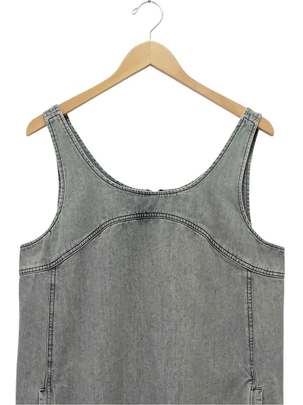 Natural Life JJ Denim Jumper Dress Large Stone Gray Frayed Hem Pinafore Pockets - Image 6