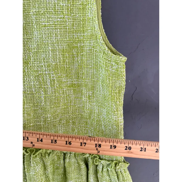Zara Women Lime Green Textured Tweed Sleeveless Peplum Button Down Tunic Top M - Image 6