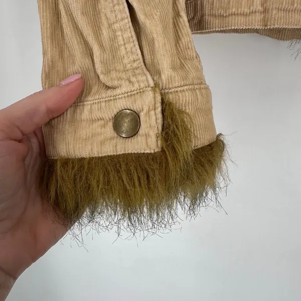 Y2K Vintage Vibe Anthropologie Tulle Brown Corduroy Faux Fur Trim Jacket Size‎ S - Image 6