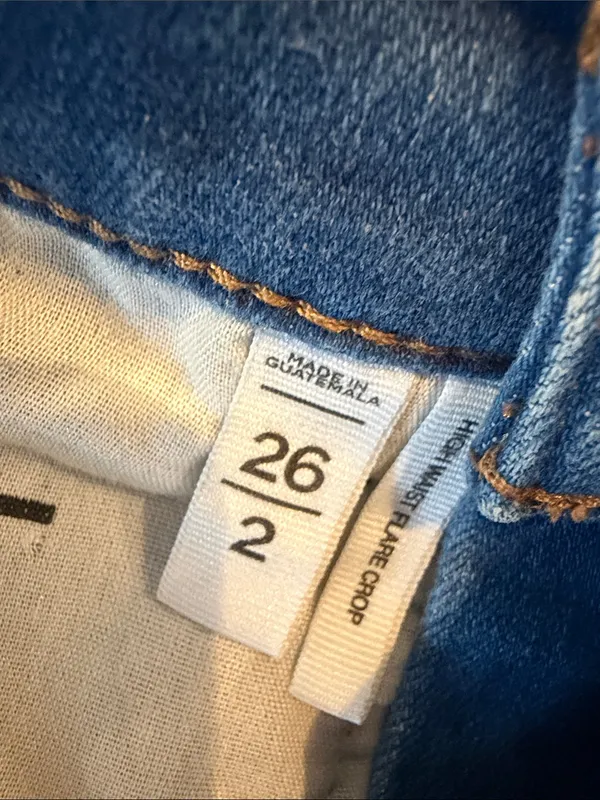 LOFT High Waist Flare Crop Jeans Size 26 2 Raw Hem Back Slit Denim - C61-139 - Image 4