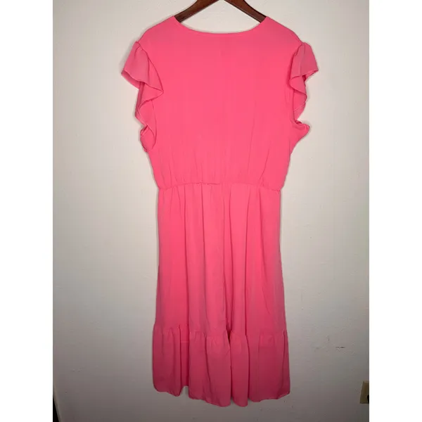 PrettyGarden Flutter Sleeve Wrap Midi Dress Pink‎ Solid Casual Boho Size XXL - Image 10