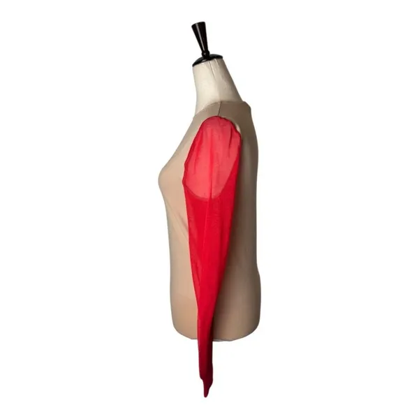 Wolford Bodysuit Women XS Tan‎ Red Sheer Sleeve Light Shadow Bodysuit Luxury - Image 7