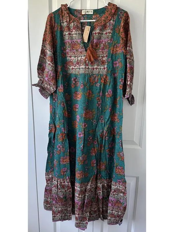Natural Life Nova Maxi Dress NWT Teal Riviera Floral XS - Image 4
