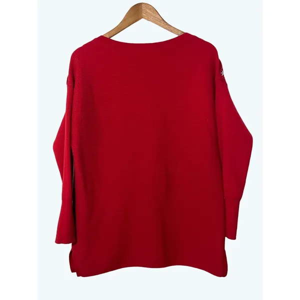 Lauren Ralph Lauren Ribbed Sweater Red Boat Neck Button Shoulder Women's Large - Image 5