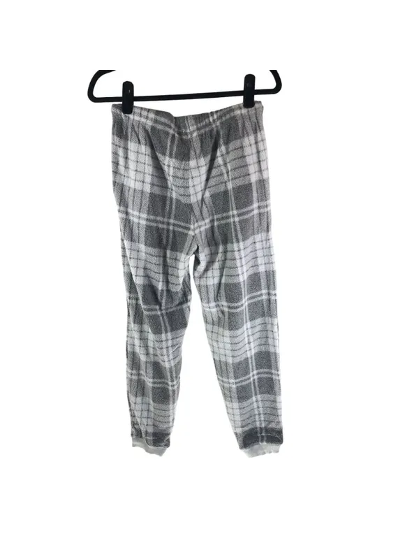 Aerie Womens Gray & White Casual Plaid Drawstring Lounge Jogger Pants Fuzzy XL - Image 2