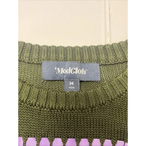 ModCloth Olive Green Knit Puff Short Sleeve Sweater Light Purple Ribbon- Medium - Image 11