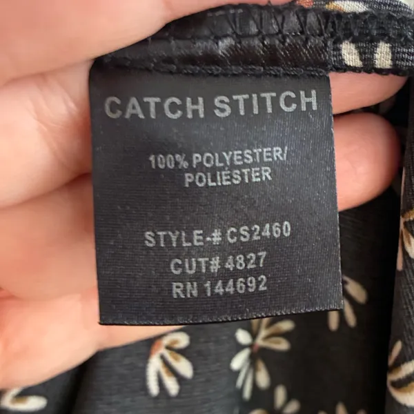Catch Stitch Floral Print High Waist Frill A Line Flared Long Black Skirt M - Image 9