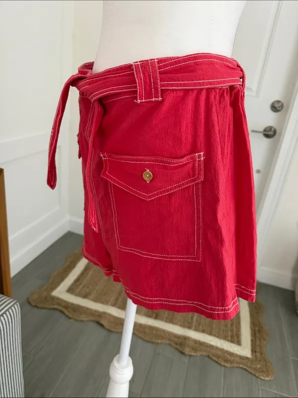 Free People Washed Tomato Red Utility Shorts Coastal Euro Summer - Image 5