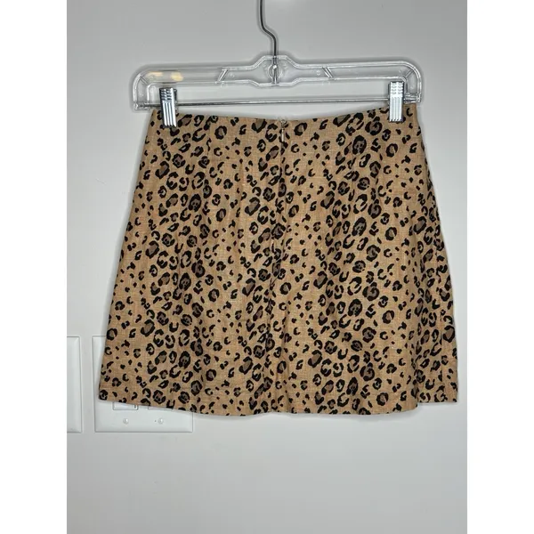 REFORMATION Cady Mini Skirt Women Brown Leopard Animal Print Linen 90s Y2K - Image 3