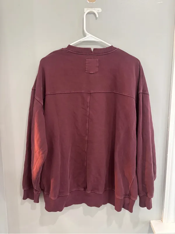 aerie Washed Burgundy Crewneck Sweatshirt oversized small boho Crewneck - Image 4