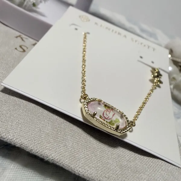 NEW Loveshackfancy X Kendra Scott Elisa Pink Bloom Floral Bow Necklace Heirloom - Image 5