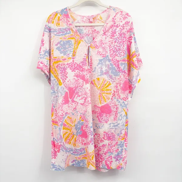 Lilly Pulitzer Womens Balleta Linen Starfish Coral Print Beach Coverup Size M - Image 2