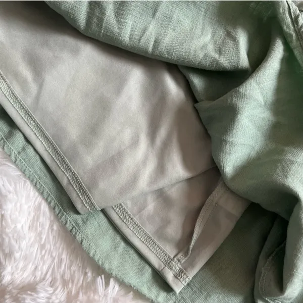 New In Sage Green Pleated Mini Dress - Linen Blend - Ruffle Sleeve - Size M - Image 6
