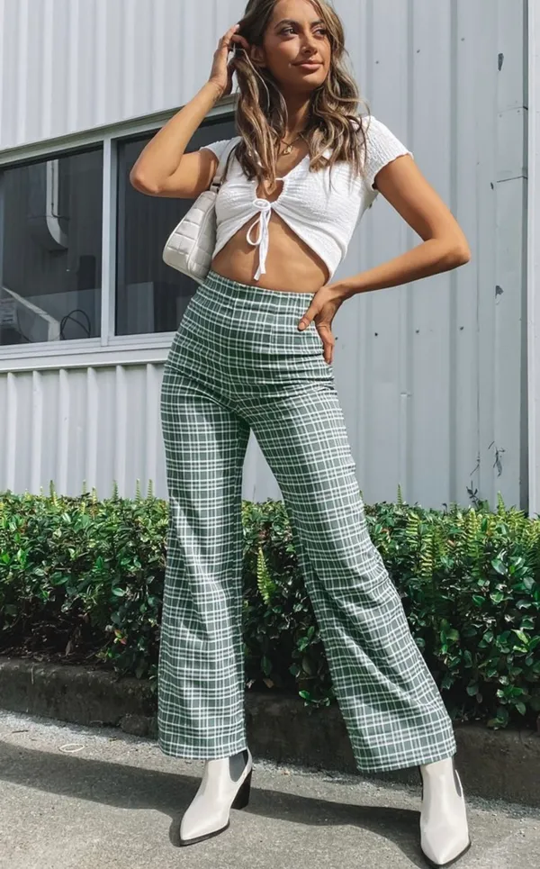 Beginning Boutique Kimbo Checked Pants Green - Image 4