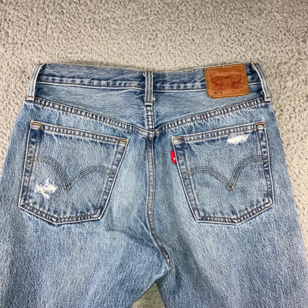 Levi's 501 Original Fit Jeans Women 28x28 Blue Distressed Button Fly Fit 28x27 - Image 3