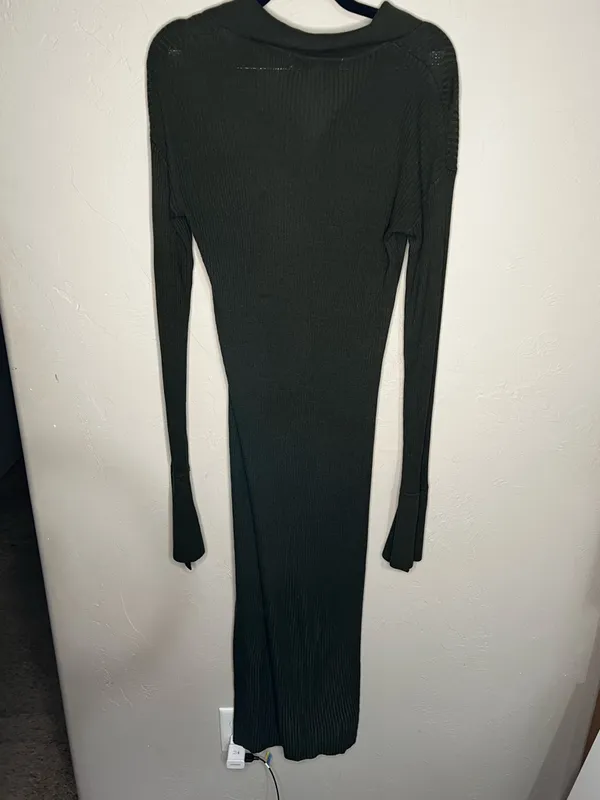 Urban Outfitters UO Dark Green Button Down Cardigan‎ Ribbed MIDI Dress - Image 7