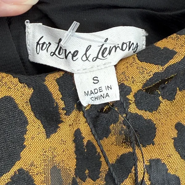 For Love & Lemons Leopard Print Mini Dress Puff Sleeve Yellow Trim‎ S - Image 4