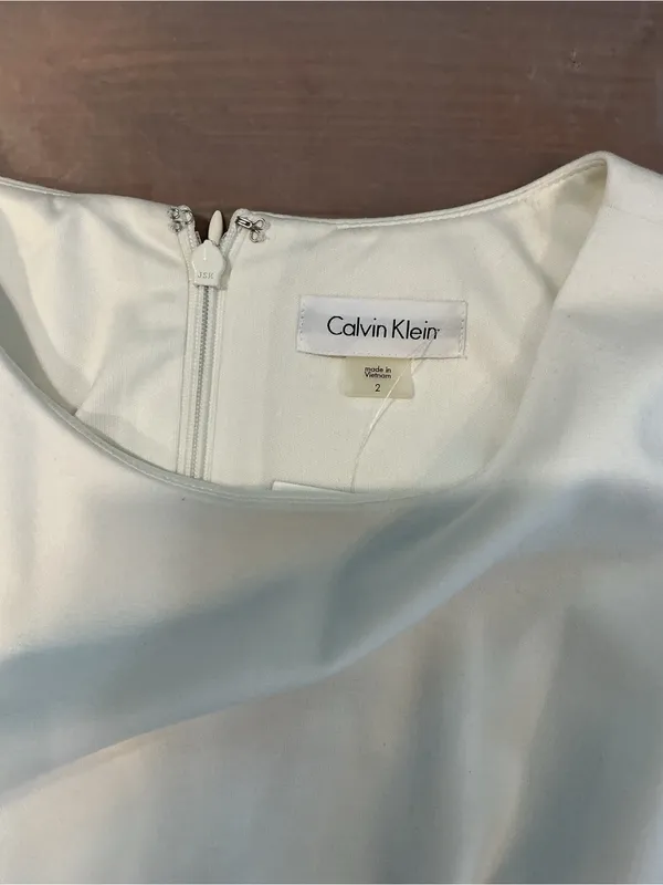 Calvin Klein White Sleeveless Mini Dress with Black Stripes - Image 3