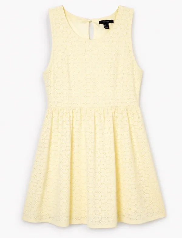 Spring Yellow Floral Lace Dress, Forever 21, Size Medium - Image 3