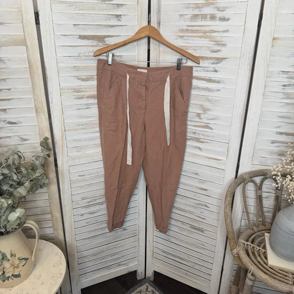 WILFRED ARITZIA Women's 8 Allant Linen Pants Cropped Waist Tie Moroccan Spice - Image 2