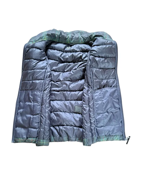 UNIQLO Ultra Light Down Puffer Vest Navy Blue Green Plaid Womens Small - Image 4