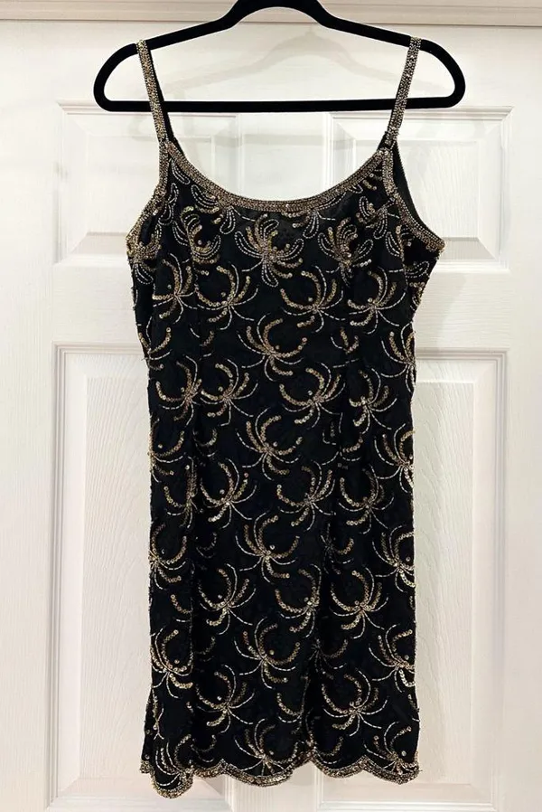 Vintage Morningside Designer Collection sleeveless Sequin Mini dress Black Gold - Image 3