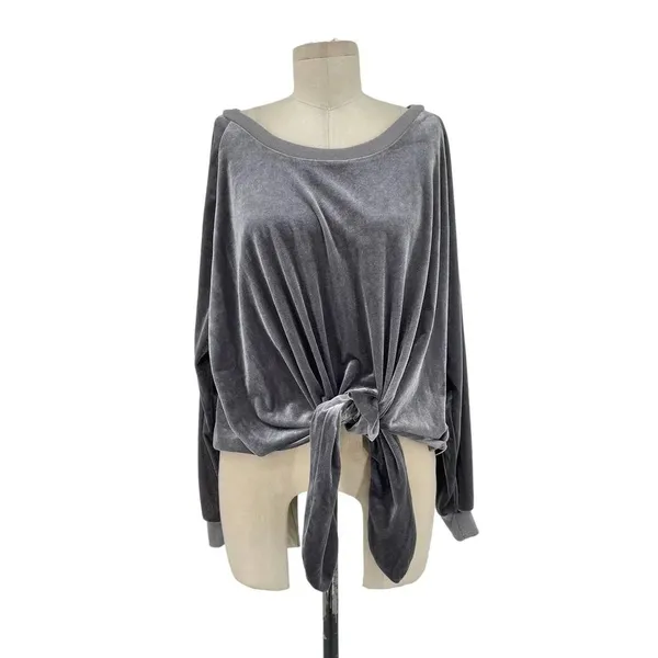 NUDE Apparel Co. Velour‎ Front Tie Knot Pullover Top Gray Size XS - Image 2
